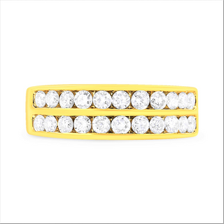 10K Yellow Gold Two-Row Diamond Band Ring (1 Cttw, J-K Color, I1-I2 Clarity)