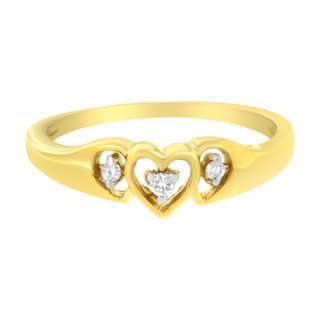 10KT Yellow Gold 1/20 cttw Diamond Triple Heart Diamond Ring (K-L, I1-I2)