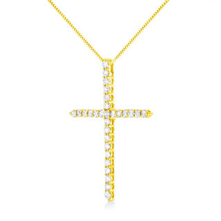 10K Yellow Gold Plated .925 Sterling Silver 3.0 Cttw Prong-Set Round Brilliant Cut Diamond Cross 18" Pendant Necklace (J-K Color, I1-I2 Clarity)