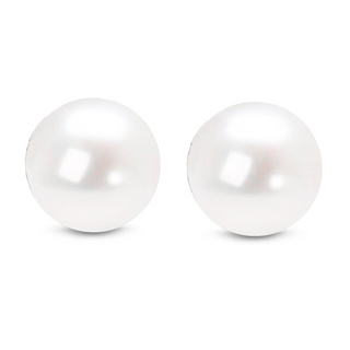 14K Gold Round White Saltwater Akoya Cultured Pearl Stud Earrings AAA+ Quality - Choice of MM Size