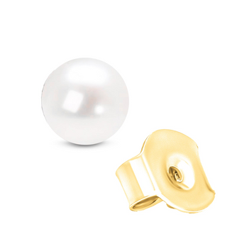 14K Gold Round White Saltwater Akoya Cultured Pearl Stud Earrings AAA+ Quality - Choice of MM Size