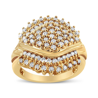 10K Yellow Gold Plated .925 Sterling Silver 1.00 Cttw Diamond Cluster Ring (Champagne Color, I2-I3 Clarity)