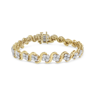 10K Yellow Gold Plated .925 Sterling Silver 1.0 Cttw Diamond "S" Link 7.25" Bracelet (J-K Color, I1-I2 Clarity)