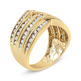 10K Yellow Gold Plated .925 Sterling Silver 1 1/2 Cttw Diamond Channel Band (Champagne Color, I2-I3 Clarity) Ring