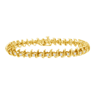 10KT Yellow Gold Plated .925 Sterling Silver 1 cttw Prong-Set Diamond Link Bracelet (J-K, I1-I2) - 7.5"