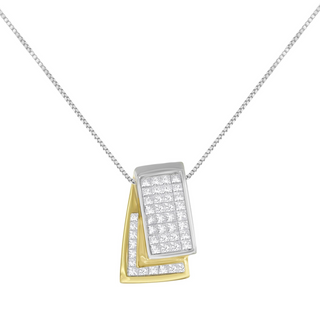 14K Gold 1.0 Cttw Princess Cut Diamond Two Tone Foldover Box Pendant 18” Box Chain Necklace (H-I Color, SI2-I1 Clarity)