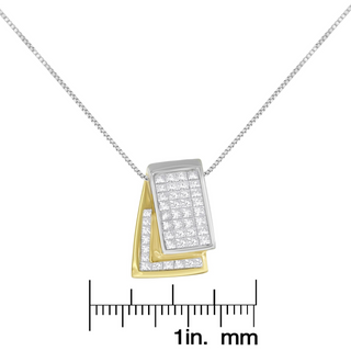 14K Gold 1.0 Cttw Princess Cut Diamond Two Tone Foldover Box Pendant 18” Box Chain Necklace (H-I Color, SI2-I1 Clarity)