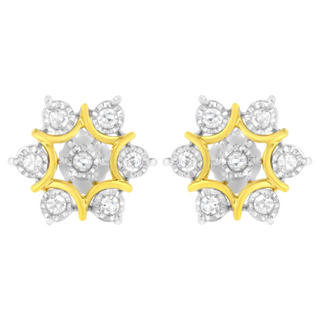 10K Yellow Gold Plated .925 Sterling Silver 1/4 Cttw Miracle Set Round-Cut Diamond Floral Earring (I-J Color, I2-I3 Clarity)