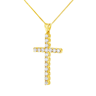 10k Yellow Gold Plated .925 Sterling Silver 2.0 cttw Classic Prong Set Round-Cut Diamond Cross 18" Pendant Necklace (J-K Color, I1-I2 Clarity)