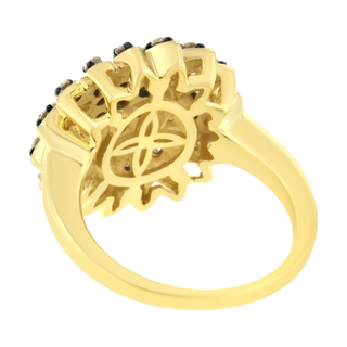 10K Yellow Gold Plated .925 Sterling Silver 1 cttw Prong Set Round-Cut Diamond Floral Cocktail Ring (I1-I2 Clarity, J-K Color)