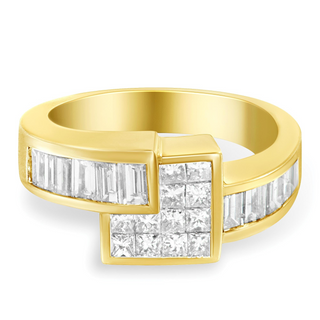 14K Gold 1 1/2 Cttw Channel-Set Princess and Baguette-Cut Diamond Bypass Ring Band (G-H Color, SI2-I1 Clarity)