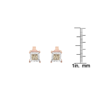 14K Rose Gold Plated Two-Tone .925 Sterling Silver 1/2 Cttw Princess-Cut Square Diamond Solitaire Miracle-Plate Stud Earrings (K-L Color, I2-I3 Clarity)