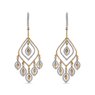 14K White and Rose Gold 2 1/2 Cttw Diamond Curved Rhombus Shape Drop and Chandelier Style Dangle Earring (J-K Color, I2-I3 Clarity)