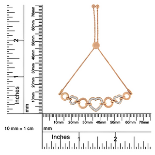 14K Rose Gold Plated .925 Sterling Silver Diamond Accent Circle and Heart Link Adjustable 6”-10” Bolo Bracelet (I-J Color, I3 Clarity)