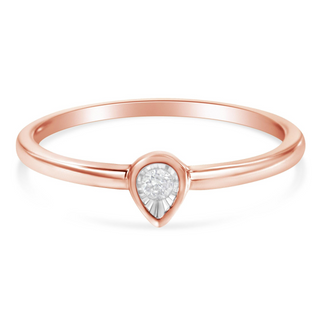 14K Rose Gold Plated .925 Sterling Silver 1/20 Carat Diamond Teardrop Pear-Shaped Miracle Set Petite Fashion Ring (J-K Color, I1-I2 Clarity)