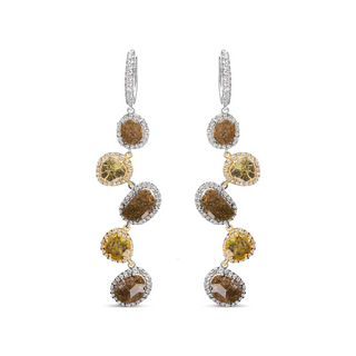 14K White Gold 8 5/8 Cttw Fancy Brown and Yellow Rose Cut Diamond Link Drop and Dangle Earring (Fancy Color, I2-I3 Clarity)