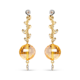 18K Yellow Gold 2/3 Cttw Round Bezel Diamond and 25mm Ball Shaped Yellow Citrine Gemstone Dangle Stud Earring (Brown and G-H Color, SI1-SI2 Clarity)