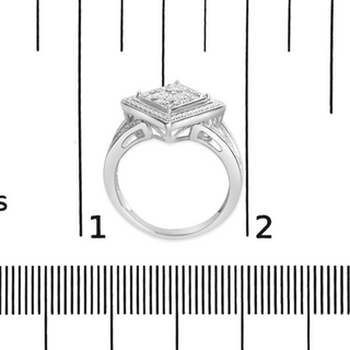 .925 Sterling Silver 1/3 Cttw Invisible Set Princess-Cut Diamond Rhombus and Beaded Halo Ring (H-I Color, SI1-SI2 Clarity)