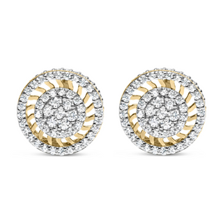 10K Yellow Gold 1.00 Cttw Diamond Halo Radiant Sunburst Stud Earrings (I-J Color, I2-I3 Clarity)