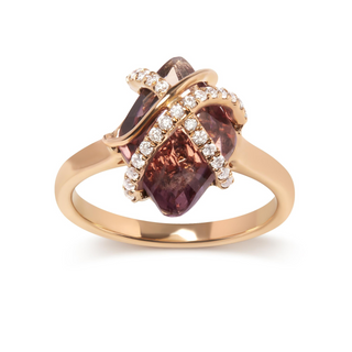 14K Rose Gold 1/5 Cttw Diamond Wrapped 15x15 MM Purple Amethyst Cocktail Ring (G-H Color, SI1-SI2 Clarity)