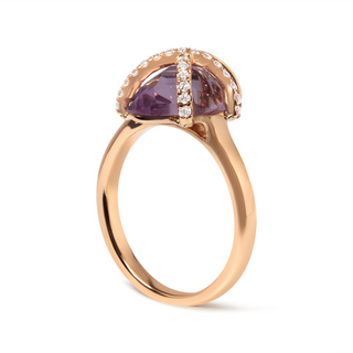 14K Rose Gold 1/5 Cttw Diamond Wrapped 15x15 MM Purple Amethyst Cocktail Ring (G-H Color, SI1-SI2 Clarity)