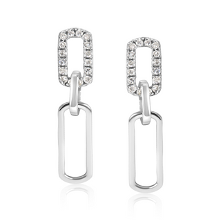 .925 Sterling Silver 1/10 Cttw Diamond Studded Paperclip Drop and Dangle Earrings (I-J Color, I2-I3 Clarity)