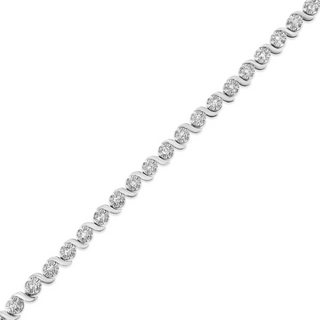 .925 Sterling Silver 1.0 Cttw Diamond Spiral Wave Curved-Link 7" Tennis Bracelet (I-J Color, I3 Clarity)