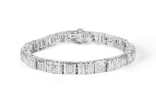 10K White Gold Round and Baguette Cut Diamond Bracelet (2.00 cttw, H-I Color, I2-I3 Clarity)