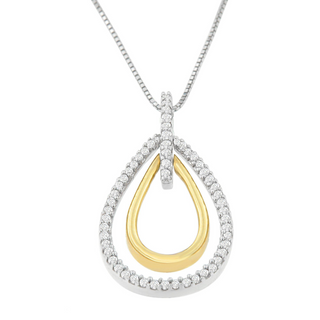 14K Two-Tone Gold Round Cut Diamond Double Burst Pendant Necklace (1/4 cttw, H-I Color, SI2-I1 Clarity)