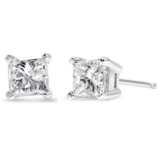 14K White Gold 1/3 Cttw Princess-Cut Square Near Colorless Diamond Classic 4-Prong Solitaire Stud Earrings (J-K Color, I1-I2 Clarity)