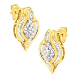 10K Yellow Gold 1/3 cttw Round-Cut Diamond Cluster and Swirl Stud Earrings (J-K Clarity, I2-I3 Color)