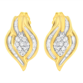 10K Yellow Gold 1/3 cttw Round-Cut Diamond Cluster and Swirl Stud Earrings (J-K Clarity, I2-I3 Color)