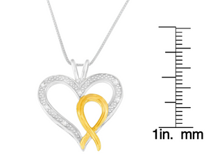 .925 Sterling Silver Two Toned 1/25 cttw Diamond Heart-Ribbon Pendant Necklace (I-J, I2-I3)