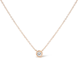 10K Gold 1/10 Carat Round Brilliant-Cut Diamond Modern Bezel-Set Solitaire 16"-18" Pendant Necklace