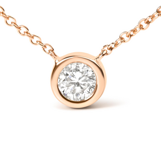 10K Gold 1/10 Carat Round Brilliant-Cut Diamond Modern Bezel-Set Solitaire 16"-18" Pendant Necklace