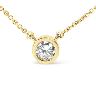 10K Gold 1/10 Carat Round Brilliant-Cut Diamond Modern Bezel-Set Solitaire 16"-18" Pendant Necklace