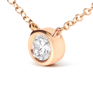 10K Gold 1/10 Carat Round Brilliant-Cut Diamond Modern Bezel-Set Solitaire 16"-18" Pendant Necklace