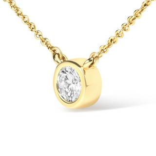 10K Gold 1/10 Carat Round Brilliant-Cut Diamond Modern Bezel-Set Solitaire 16"-18" Pendant Necklace