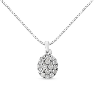 .925 Sterling Silver 1 1/2 Cttw Diamond Oval Cluster Pendant Necklace (I-J Color, I2-I3 Clarity) - 18"