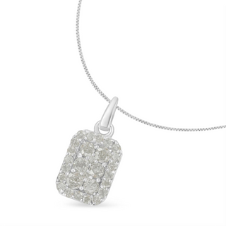 .925 Sterling Silver 1 cttw Diamond Block Pendant Necklace (I-J, I3-Promo)