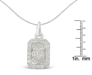 .925 Sterling Silver 1 cttw Diamond Block Pendant Necklace (I-J, I3-Promo)