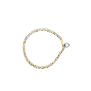 10K Yellow Gold over .925 Sterling Silver 2.0 Cttw Diamond Heart Charm 7" Link Bracelet (I-J Color, I3 Clarity)