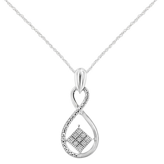 .925 Sterling Silver 1/25 cttw Round Cut Diamond Infinity and Square Accent Pendant Necklace (H-I, I2)