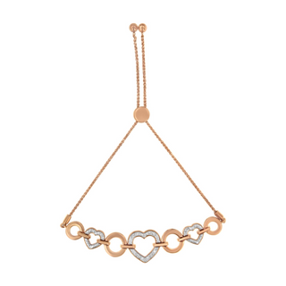 10K Rose Gold over .925 Sterling Silver 1/10 Cttw Round-Cut Diamond Heart Link Adjustable Bolo Bracelet (H-I Color, I2-I3 Clarity) - 6"-9" Adjustable