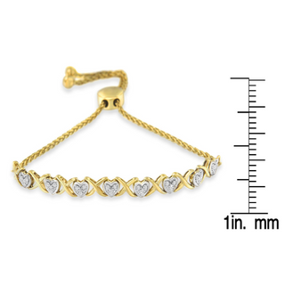 10K Yellow Gold over .925 Sterling Silver 1/10 Cttw Diamond Heart and X-Link 6”-9” Adjustable Bolo Bracelet (H-I Color, I2-I3 Clarity)