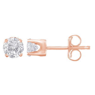 10K Rose Gold over .925 Sterling Silver 3/4 Cttw Round Brilliant-Cut Diamond Classic 4-Prong Stud Earrings (K-L Color, I2-I3 Clarity)