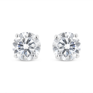 14K White Gold 1-1/2 Cttw Round Brilliant-Cut Diamond Classic 4-Prong Stud Earrings with Screw Backs (H-I Color, I1-I2 Clarity)