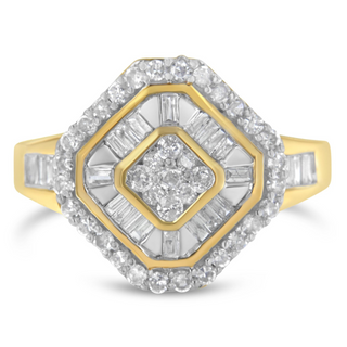 10K Yellow Gold Round and Baguette-Cut Diamond Cocktail Ring (1.0 Cttw, I-J Color, I1-I2 Clarity)