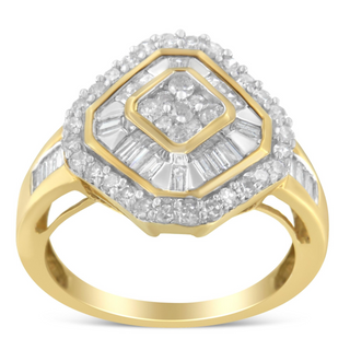 10K Yellow Gold Round and Baguette-Cut Diamond Cocktail Ring (1.0 Cttw, I-J Color, I1-I2 Clarity)