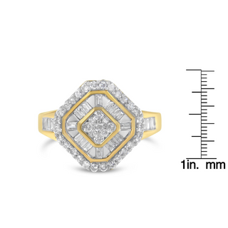 10K Yellow Gold Round and Baguette-Cut Diamond Cocktail Ring (1.0 Cttw, I-J Color, I1-I2 Clarity)